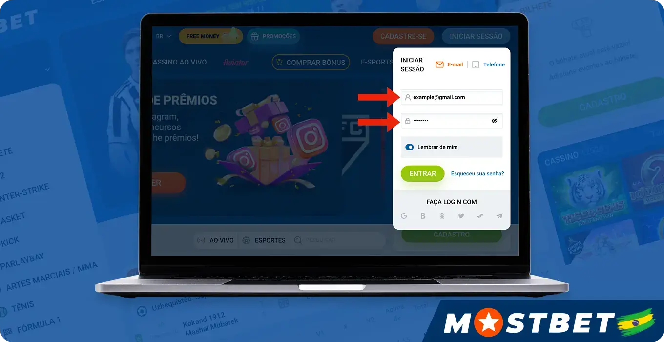 Insira os dados que você forneceu no registro para fazer login.