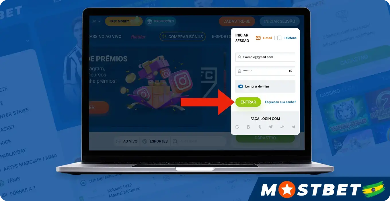 Confirme seu login clicando no botão correspondente.